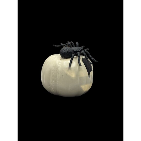 Handcrafted White/ Black Painted Halloween Jack A Lantern With Spider - Picture 4 of 8